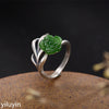 Boutique jewelry S925 Sterling Silver Antique mosaic and jade Jasmine Rose Lady's opening ring