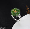 Boutique jewelry S925 Sterling Silver gilded antique inlaid and field jade Jasper blossom lady's opening ring