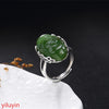 Boutique jewelry S925 Sterling Silver retro natural Hetian jade Jasper mosaic lady high-end open ring