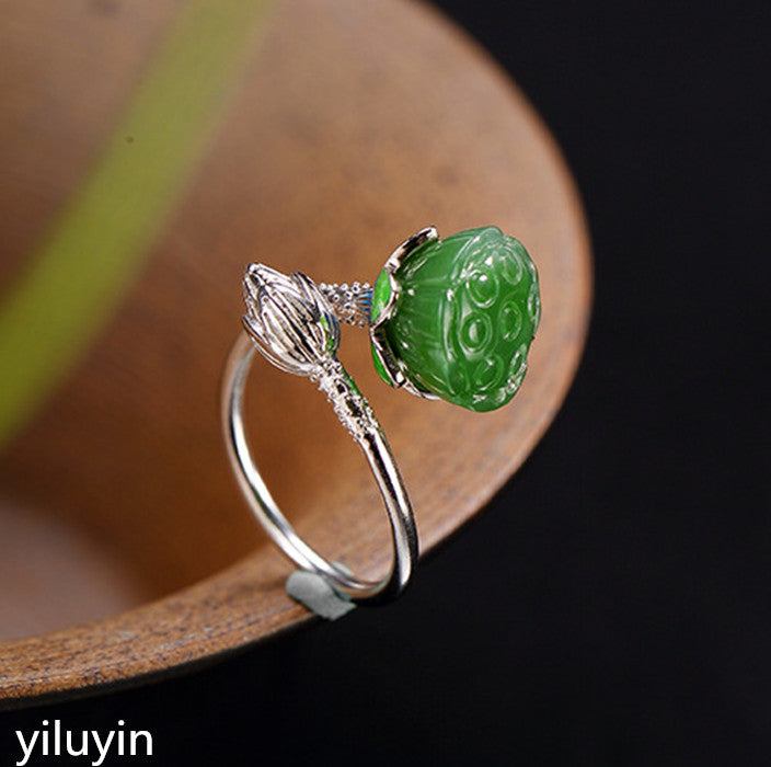 Boutique jewelry S925 pure silver antique mosaic and Tian Bi Yu Lian Peng lady's high-end open loop.