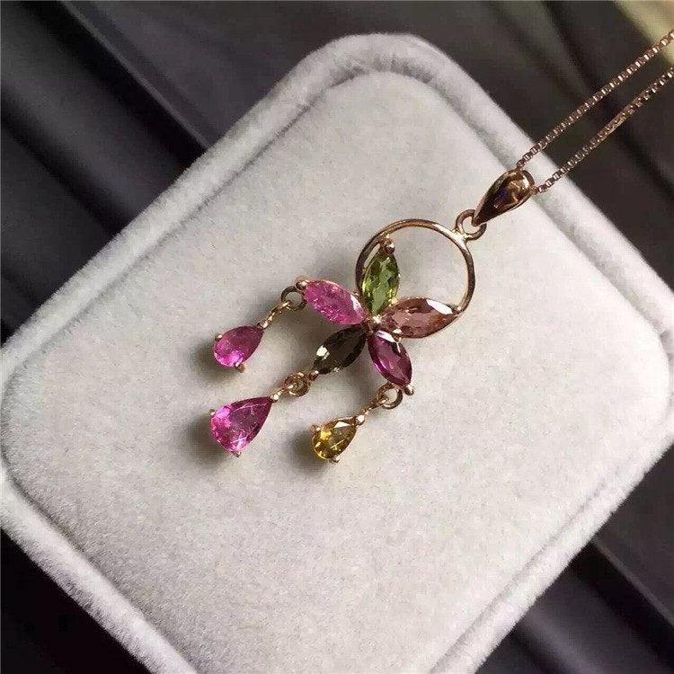 Boutique jewelry Tourmaline Pendant 925 silver inlaid crystal gemstone jewelry