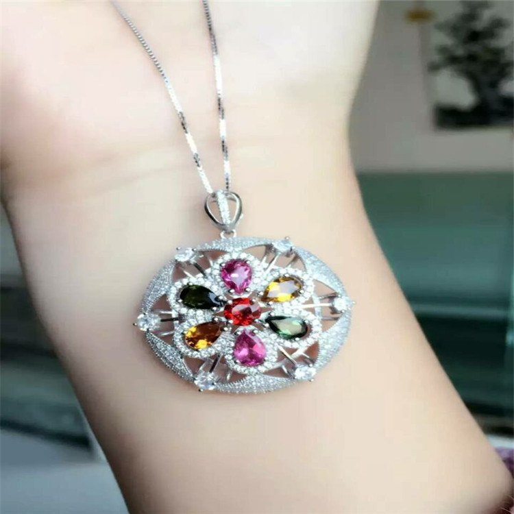 Boutique jewelry Tourmaline female pendant, natural S925, sterling silver, gold customized