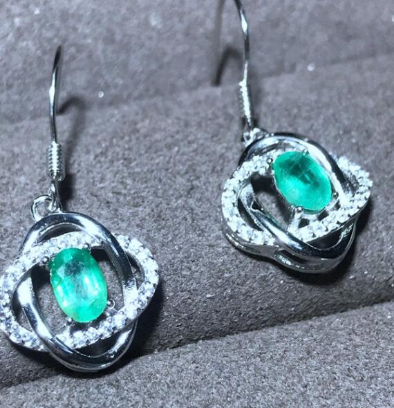 Fine Jewelery 925 sterling silver beautiful real shot natural emerald female earrings real precious precious stones ne
