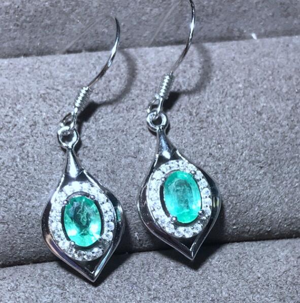 Fine Jewelery Natural Emerald Women's Earrings Made 925 Sterling Silver Set in Premium Emerald