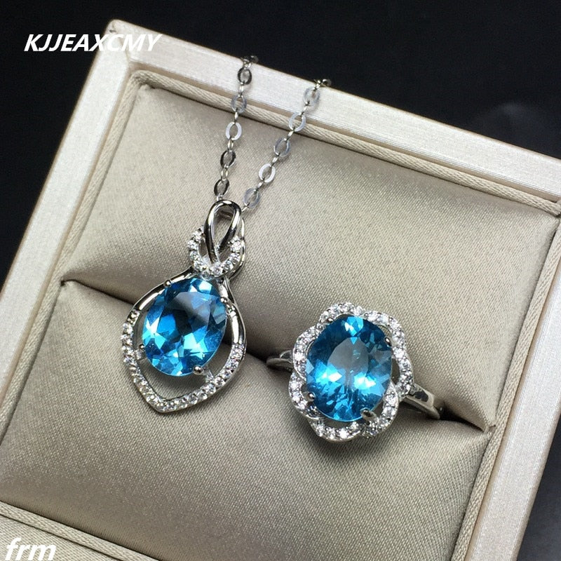 Fine jewelry 925 Inl Silver Topaz Women's Ring Necklace Set