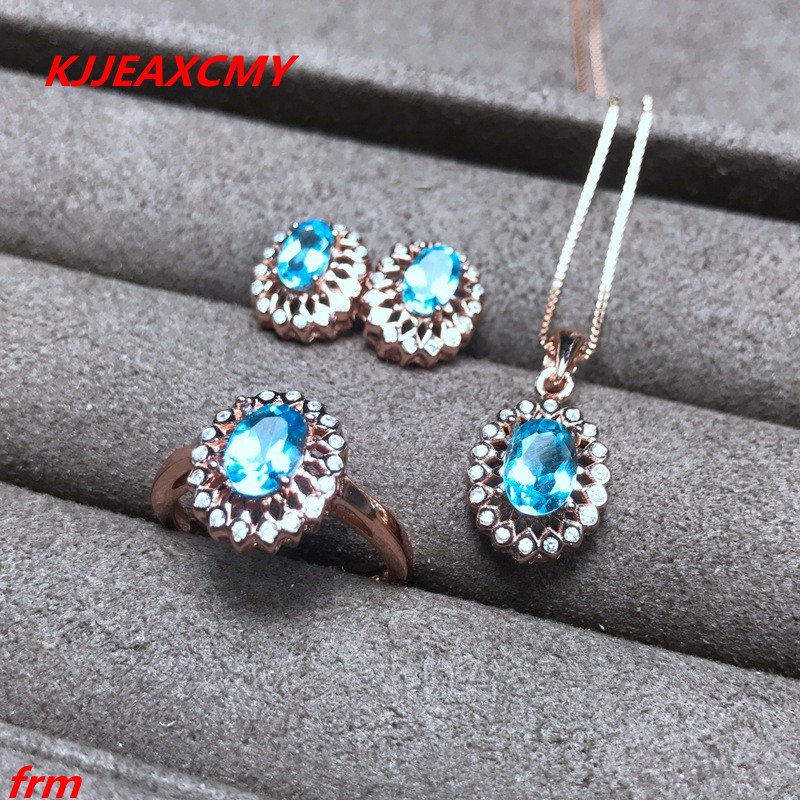 Fine jewelry, 925 Sterling Silver Inl Large Natural Topaz Lady Ring Pendant Earrings Set of 3
