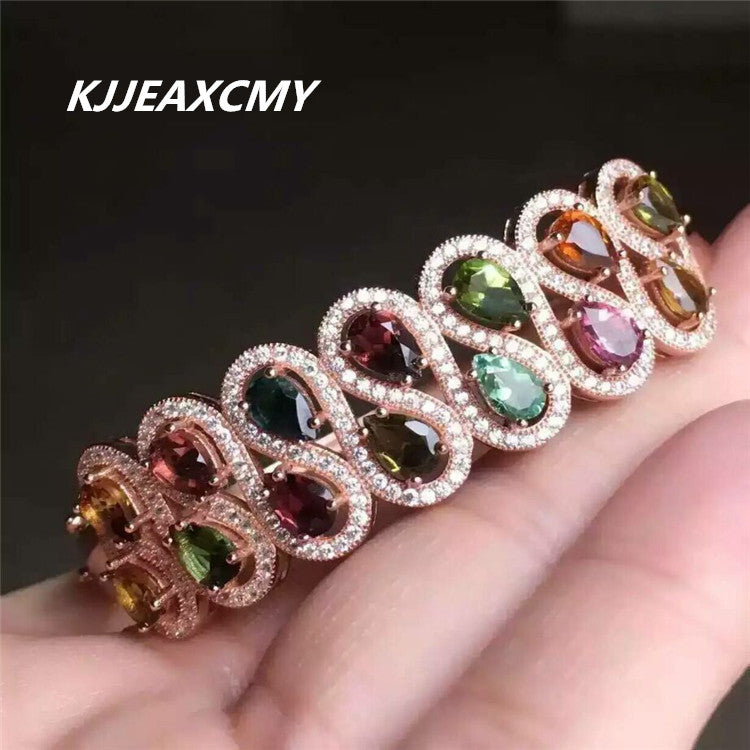 Fine jewelry 925 Sterling Silver tourmaline bracelet, natural rose gold, 18K