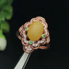 Fine jewelry 925 pure silver inlaid natural wax, amber, ladies' ring jewelry.