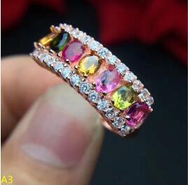 Fine jewelry 925 pure silver jewellery box, natural tourmaline, female ring, jewel.