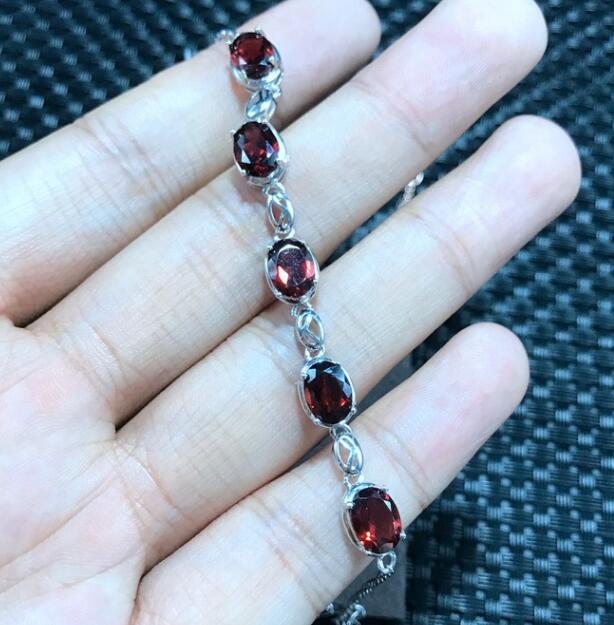 Fine jewelry 925 silver inl natural garnet female Bracelet   process, take pictures in kind