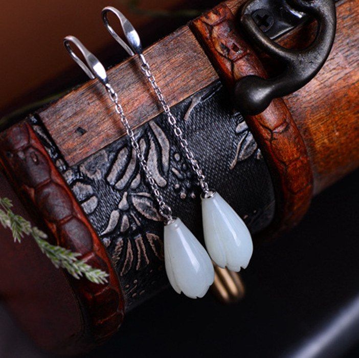 Fine jewelry 925 silver jewelry, white jade lotus bud, , earrings, etc.