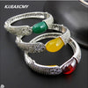 Fine jewelry 925 sterling silver Thai silver garnet agate agate yellow onyx female retro bracelet new