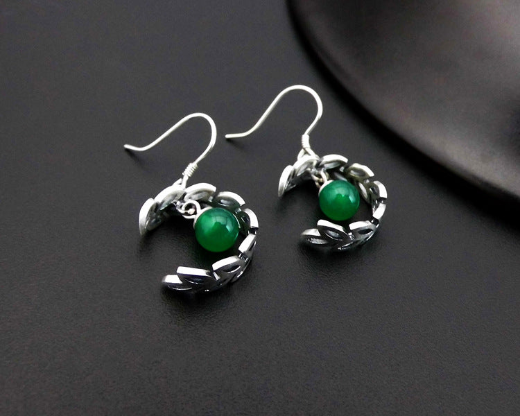Fine jewelry 925 sterling silver agate garnet corundum green agate earrings fashion earrings