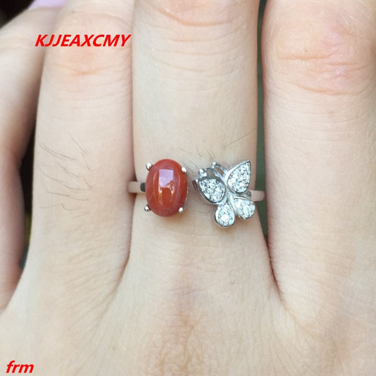 Fine jewelry 925 sterling silver inlaid colorful red onyx female models ring   and retail