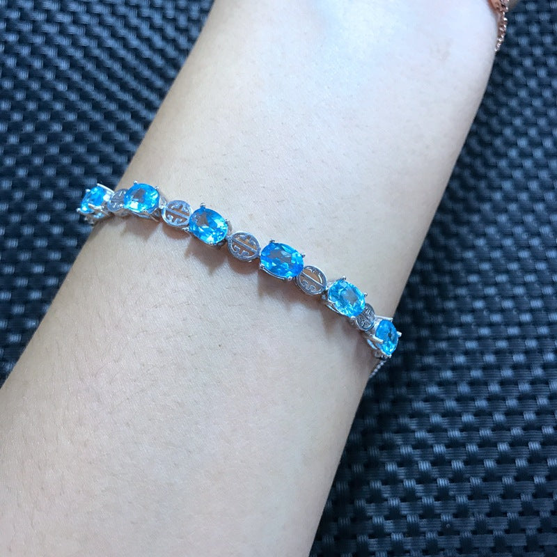 Fine jewelry 925 sterling silver inlaid natural Topaz Bracelet female single 1 carat good quality simple fashion