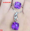 Fine jewelry, 925 sterling silver inlaid natural amethyst bride two pieces of jewelry