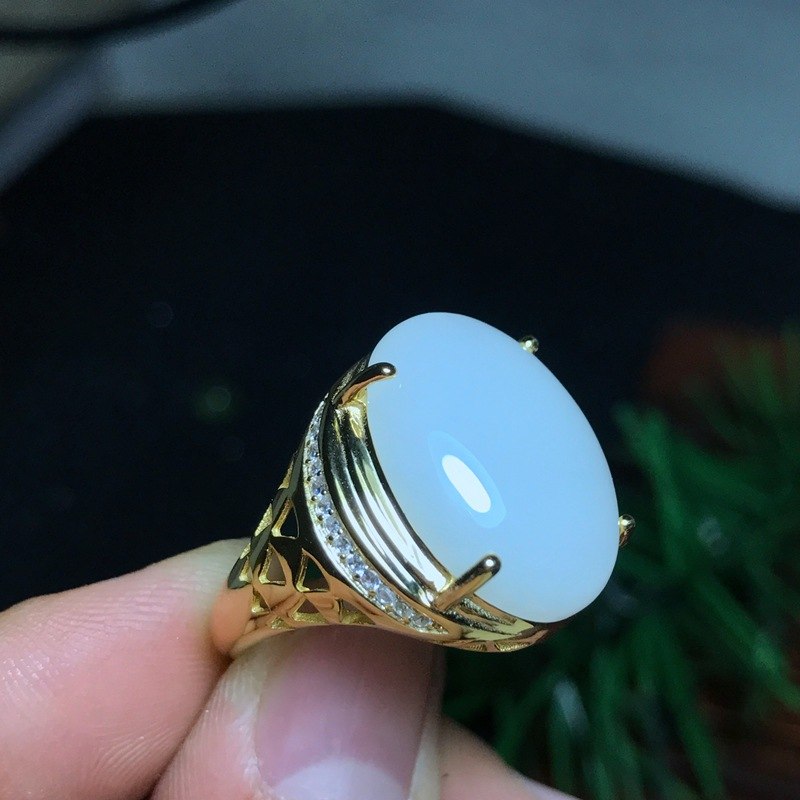 Fine jewelry 925 sterling silver inlaid natural and Tian Baiyu ring atmosphere ring