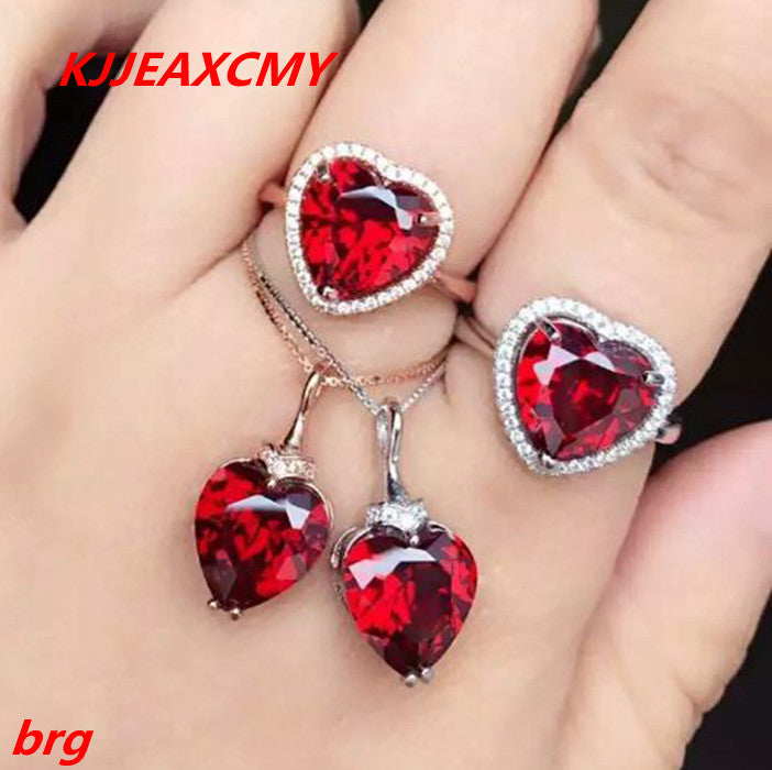 Fine jewelry, 925 sterling silver ring + pendant garnet red corundum jewelry ladies suits