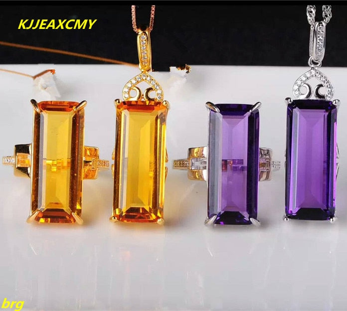 Fine jewelry, 925 sterling yellow gold crystal set simple atmosphere ring + two pieces of pendant