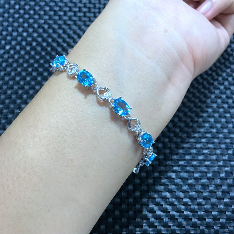 Fine jewelry Blue Topaz female Bracelet   925 sterling silver single main 1.5 carat stone