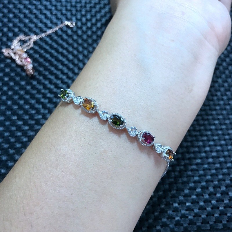 Fine jewelry Bracelet 925 sterling silver inlaid natural tourmaline bracelet bracelet