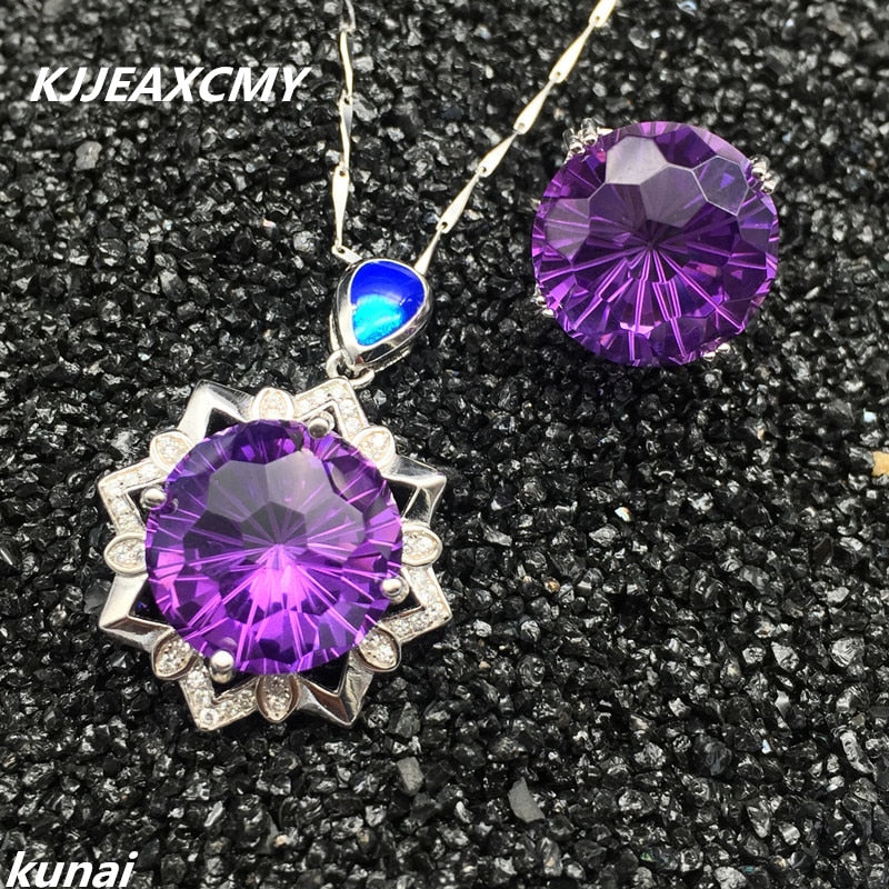 Fine jewelry, Color treasure 925 silver inlaid fireworks, Amethyst two sets, simple and generous