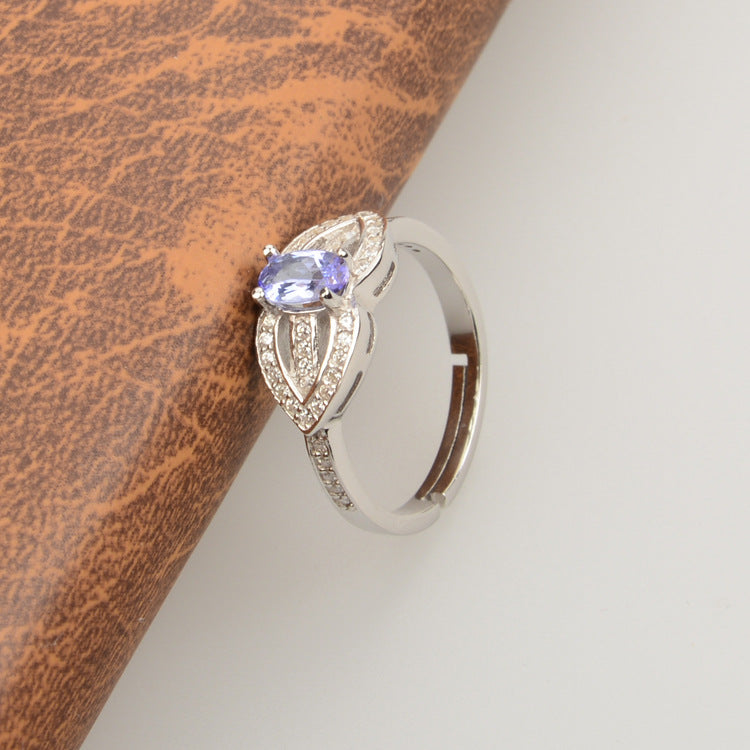 Fine jewelry Fine 925 sterling silver inlaid natural tanzanite silver ring raid sapphire ring cheap