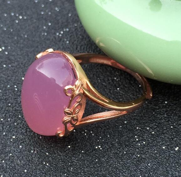 Fine jewelry Fine chalcedony stone pink chalcedony rings female sterling silver ring