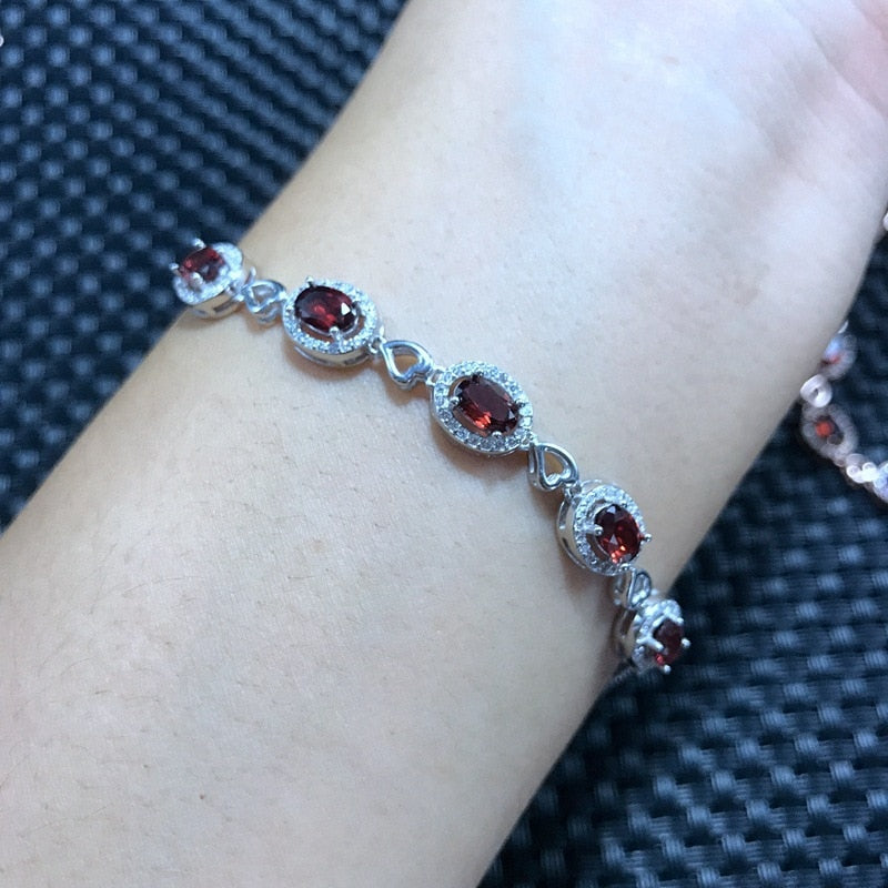 Fine jewelry Garnet female Bracelet 925 sterling silver inlaid hot, manufacturing, granule good fire color