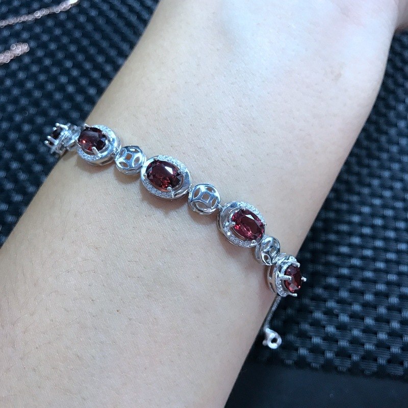 Fine jewelry In real photos, 925 silver inl natural garnet female bracelet, single grain stone 1 carats