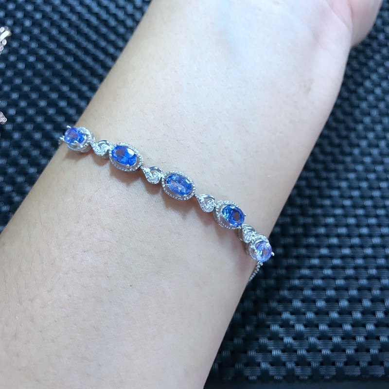 Fine jewelry In real photos, flat stone support review, 925 sterling silver inlaid hot female Bracelet