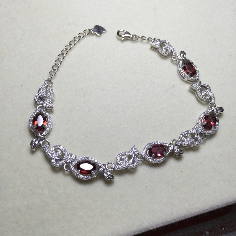 Fine jewelry Luxury Natural Garnet Bracelet, welcome to price ratio, process professional   925 Silver