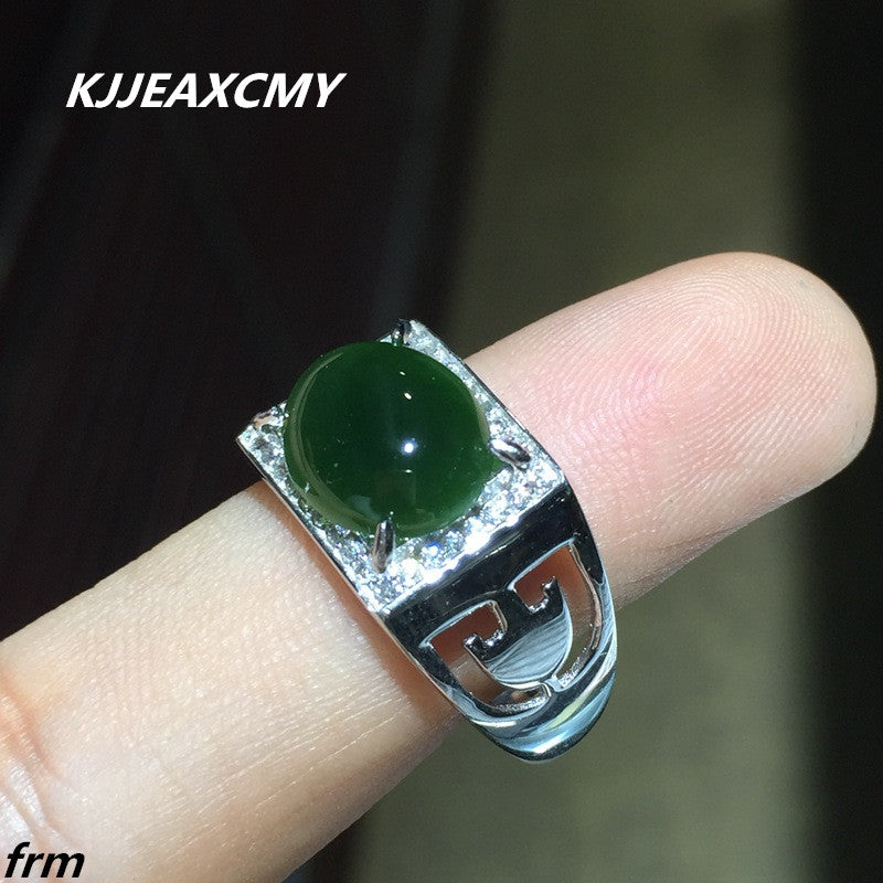 Fine jewelry Men's Ring Natural Hetian Biyu live mouth   925 sterling silver