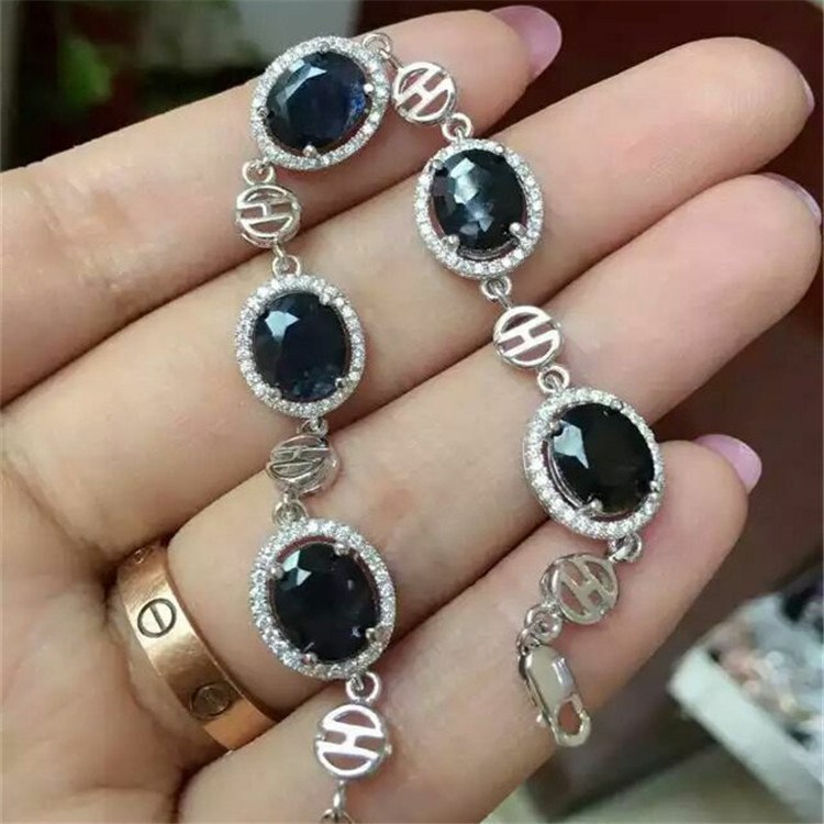 Fine jewelry Natural Blaupunkt female stone bracelet, inlaid jewelry  , S925 Sterling Silver