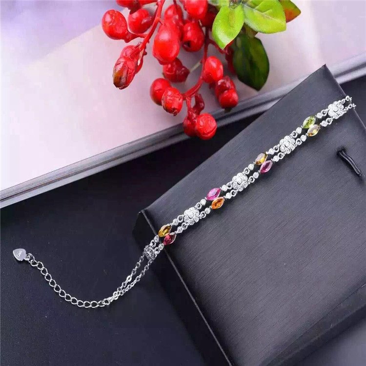 Fine jewelry Natural Crystal 925 sterling silver inl natural Brazil tourmaline female bracelet, small fre