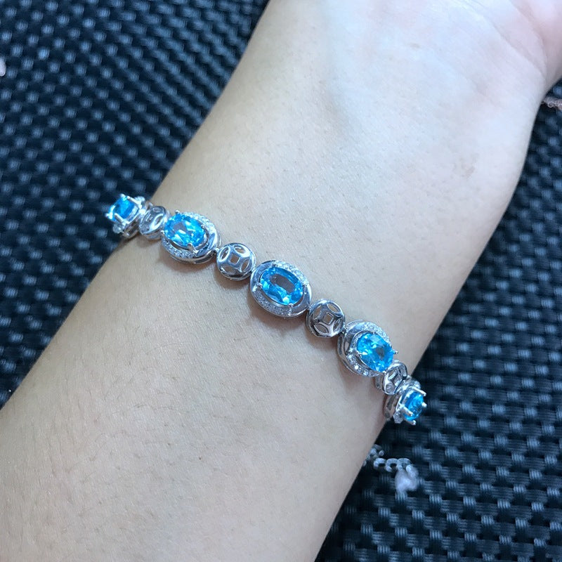 Fine jewelry Natural Topaz Bracelet   shinv Aquamarine sapphire comparable exquisite low price