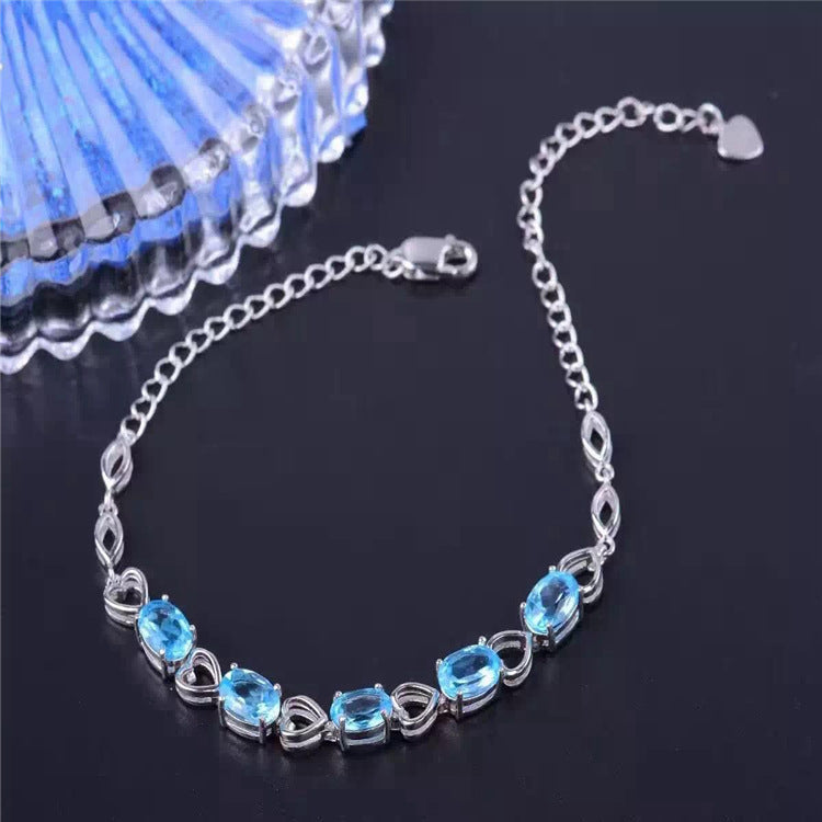 Fine jewelry Natural Topaz colored gemstone jewelry 925 Sterling Silver Bracelet female