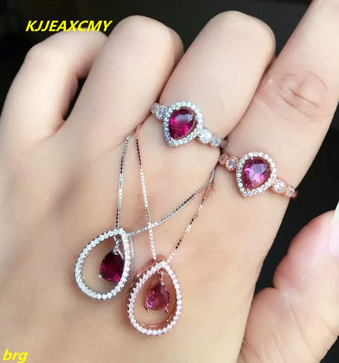 Fine jewelry, Natural Tourmaline Lady Set 925 Silver Ring + Pendant jewelry two-piece