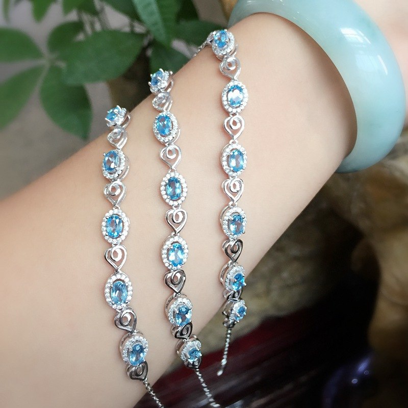 Fine jewelry Natural blue topaz Stone Bracelet 925 Sapphire Bracelet     Yinhai