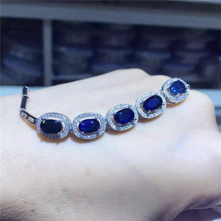 Fine jewelry Natural gemstone, sapphire, women's bracelet, inlaid jewelry  , S925 Sterling Silver