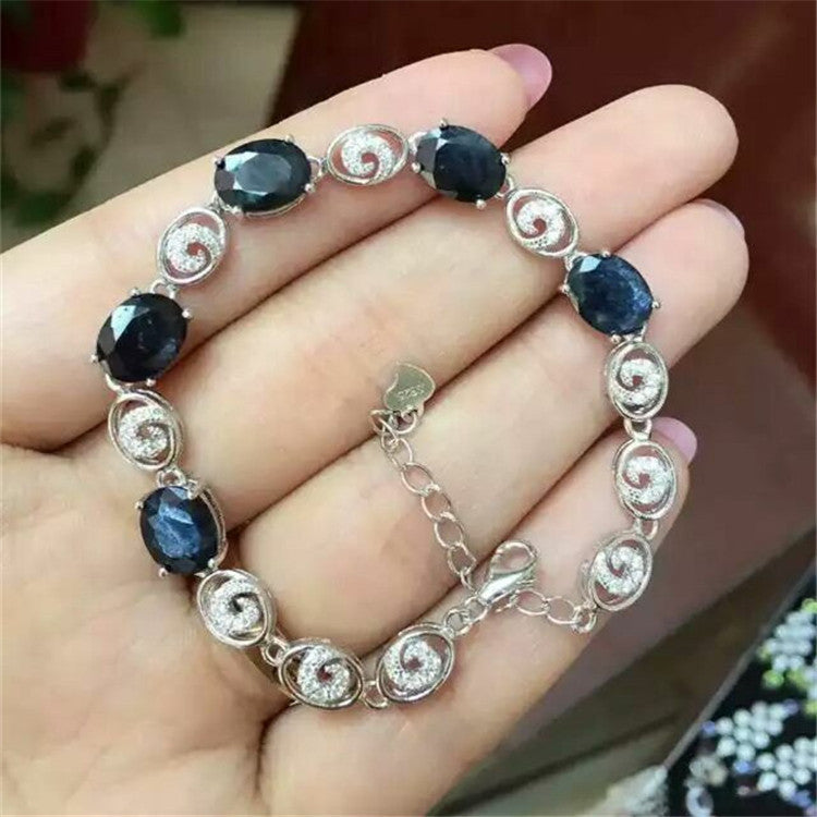 Fine jewelry Natural sapphire female bracelet, inlaid jewelry  , S925 silver, pure silver