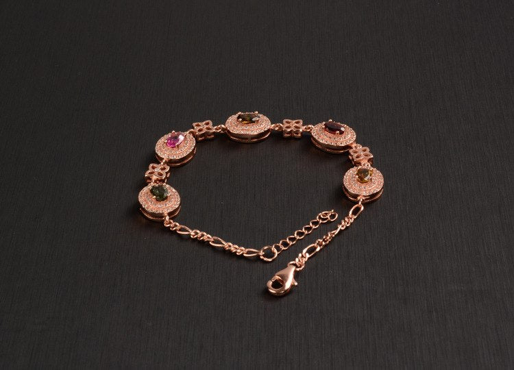 Fine jewelry Natural tourmaline female bracelet bracelet   925 silver inlaid tourmaline