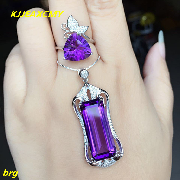 Fine jewelry, New Amethyst Set in Sterling Silver Amethyst Citrine Set Pendant Wild Embellished Gemstone Rings Opening