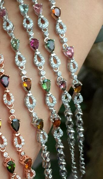 Fine jewelry New female tourmaline Bracelet struck 925 silver inlaid counters quality   fruit color tourmaline