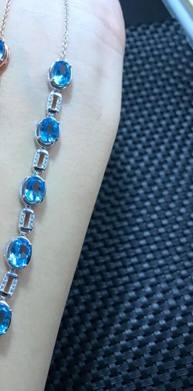 Fine jewelry Real photographs of 925 sterling silver inlaid natural Topaz Stone Bracelet single 1.5 carat beautiful c