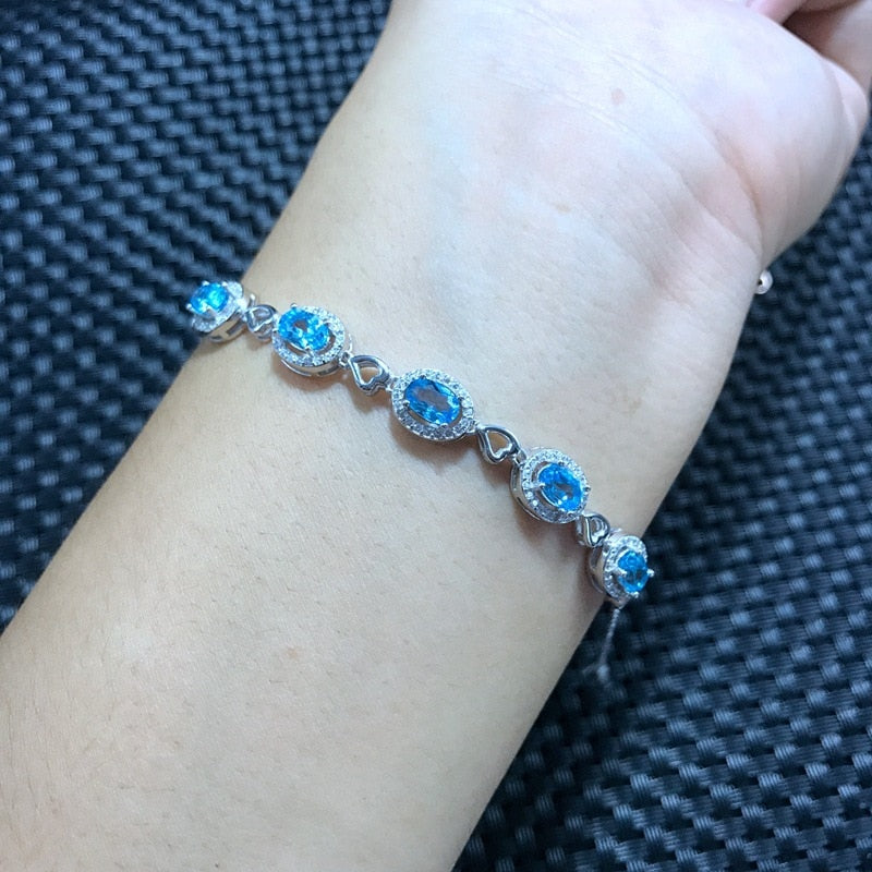 Fine jewelry Real photographs of 925 sterling silver inlaid natural Topaz Stone Bracelet   custom