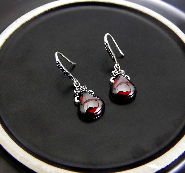 Fine jewelry Thai silver garnet agate 925 sterling silver drop earrings women's earrings new