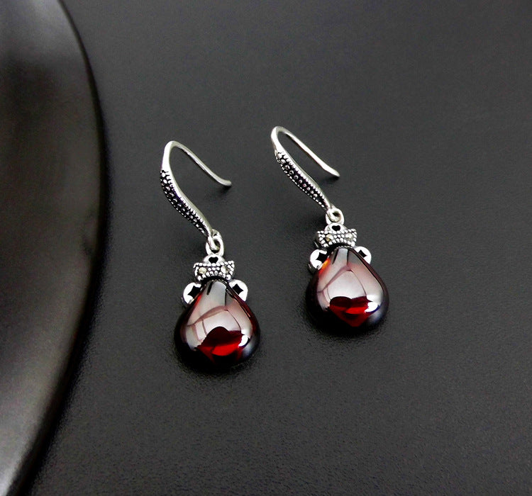 Fine jewelry Thai silver garnet agate 925 sterling silver drop earrings women's earrings new