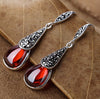 S925 sterling silver jewelry   personalized retro mosaic mosaic red corundum garnet ladies earrings