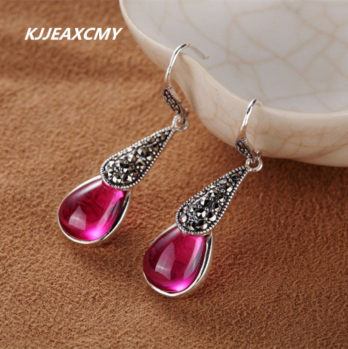 S925 sterling silver jewelry   personalized retro mosaic mosaic red corundum garnet ladies earrings
